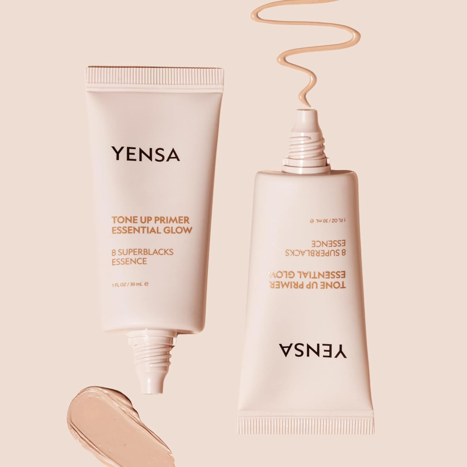 YENSA Flawless Base Duo - Skin On Skin Flawless Blending Makeup Foundation Brush (1 Count), Tone Up Essential Glow Primer for Face (1 Fl oz), Brightening & Airbrushed Satin Finish