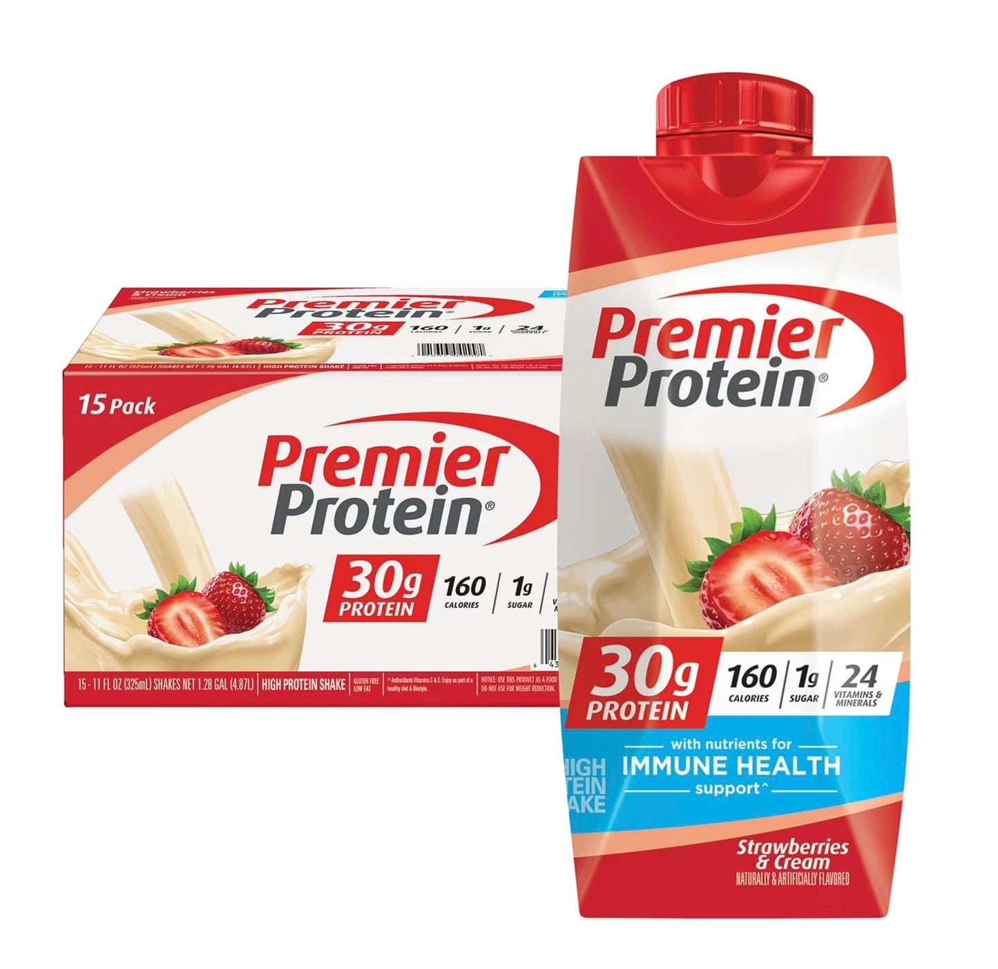 Premier Protein Shake, Chocolate, 30g Protein, No Added Sugar, 24 Vitamins & Minerals to Support Immune Health, 11 fl oz, 12 Pack