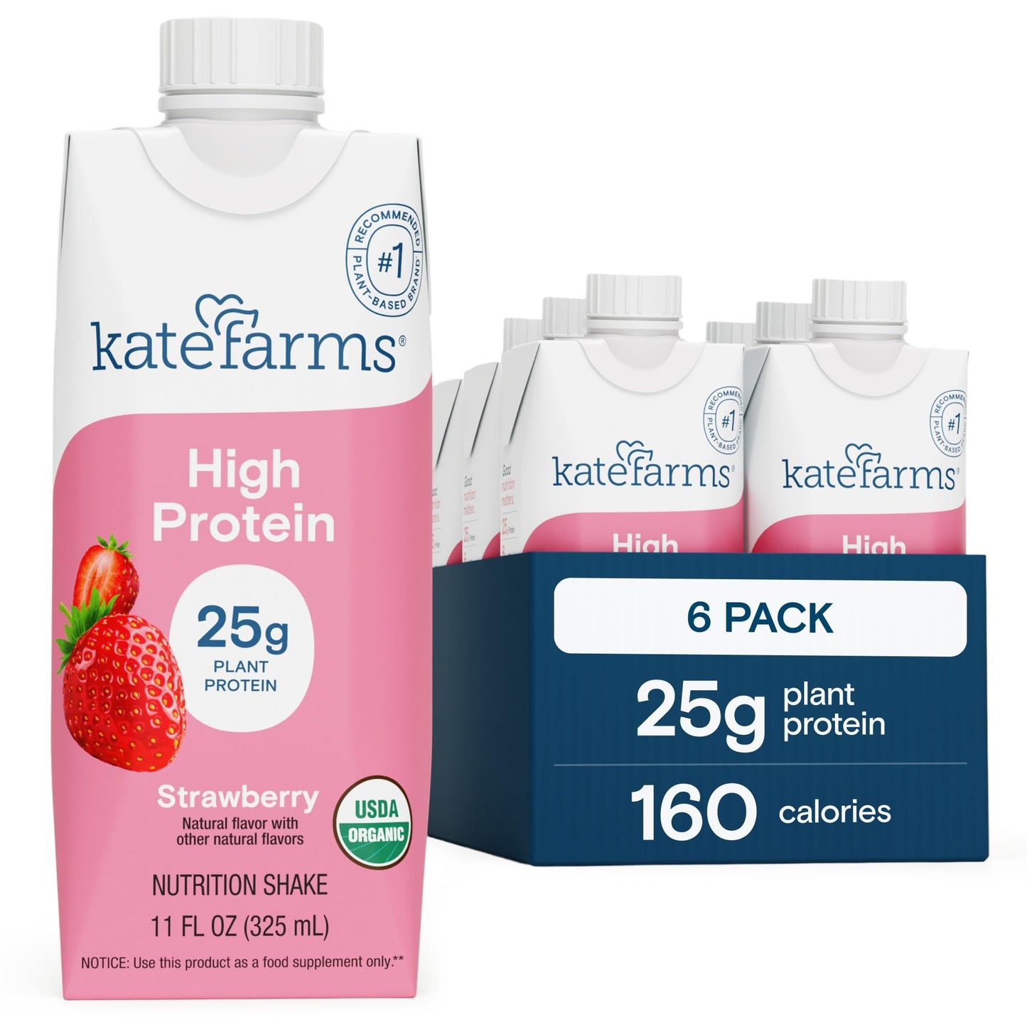 KATE FARMS Organic High Protein Chocolate Nutrition Shake, 25g Protein, 6g Fiber, 27 Vitamins and Minerals, 0g Sugar, 11 oz (12 Pack)