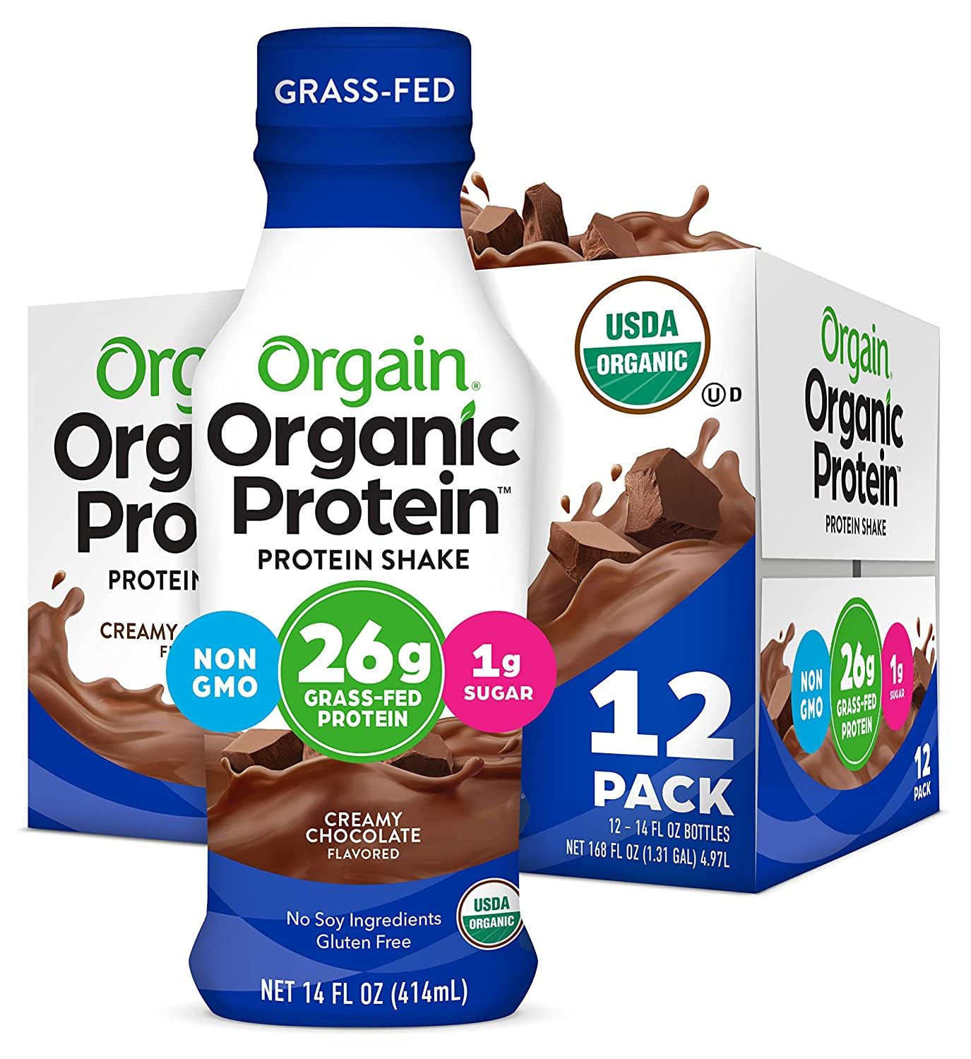 Orgain Organic 26g High Protein Whey Shake, Chocolate, 14 oz, 12pk