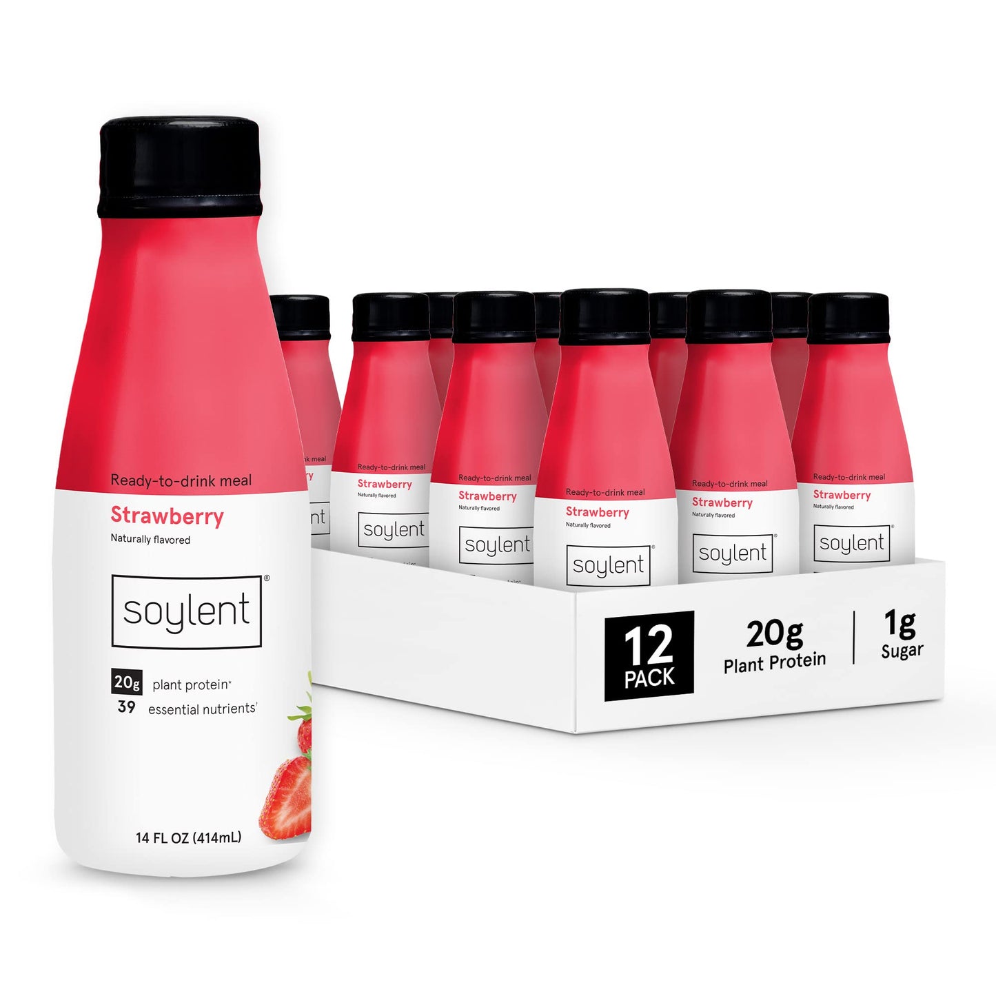 Soylent Creamy Chocolate Meal Replacement Shake, Ready-to-Drink Plant Based Protein Drink, Contains 20g Complete Vegan Protein and 1g Sugar, 14oz, 12 Pack