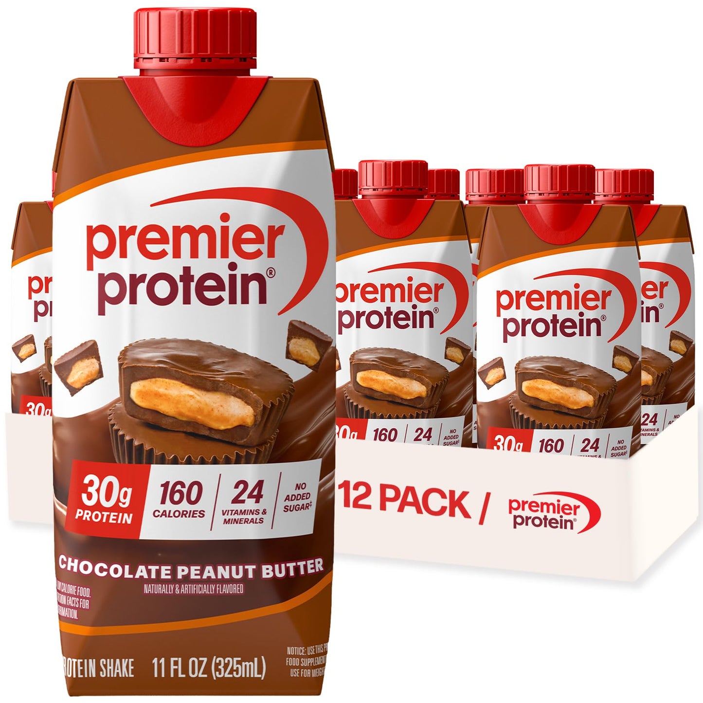 Premier Protein Shake, Chocolate, 30g Protein, No Added Sugar, 24 Vitamins & Minerals to Support Immune Health, 11 fl oz, 12 Pack