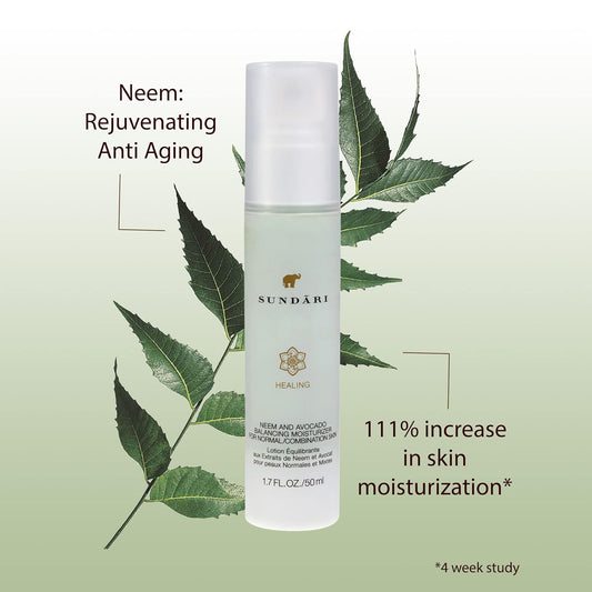 SUNDARI Neem and Avocado Balancing Moisturizer – 1.7 Fl Oz, Hydrating Face Cream with Neem, Smoother Texture, Healthier Skin, All Natural Botanicals