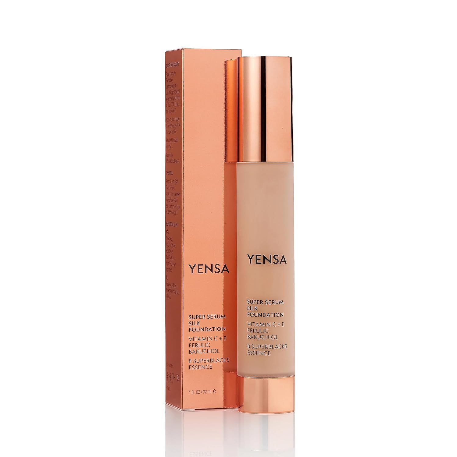 YENSA Serum Foundation Makeup - Super Silk Full Coverage Foundation Enriched with Peptides, Vitamin C & Ferulic Acid to Help Reduce Fine Lines, Wrinkles & Dark Circles - Deep 3 (1 oz)