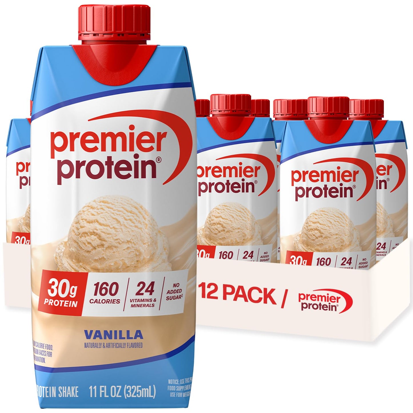 Premier Protein Shake, Chocolate, 30g Protein, No Added Sugar, 24 Vitamins & Minerals to Support Immune Health, 11 fl oz, 12 Pack