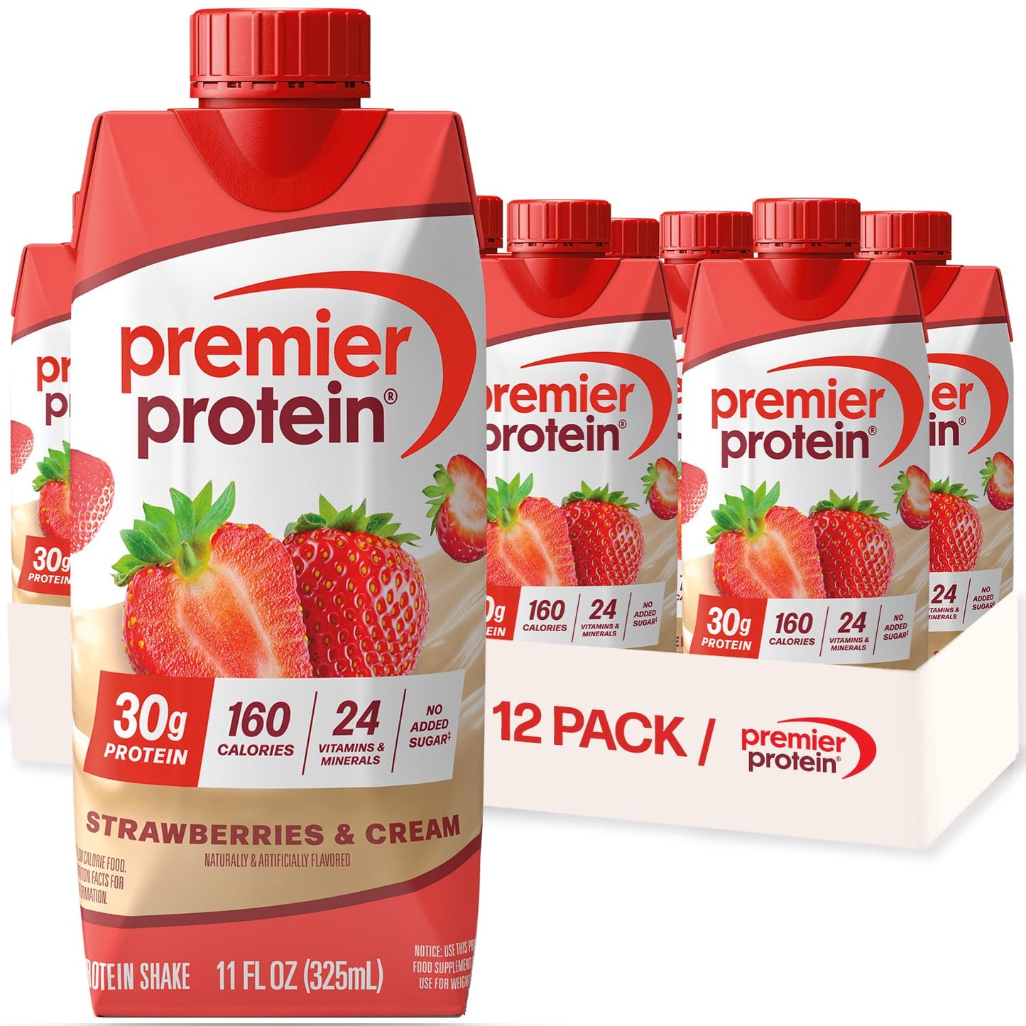 Premier Protein Shake, Chocolate, 30g Protein, No Added Sugar, 24 Vitamins & Minerals to Support Immune Health, 11 fl oz, 12 Pack